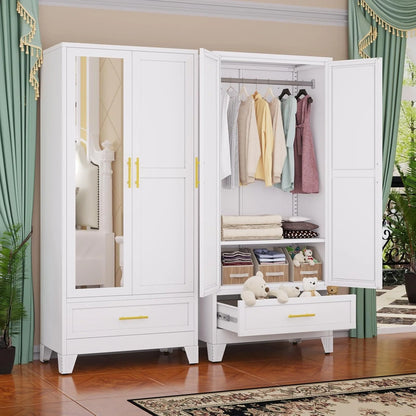 Steel Armoire Wardrobe Closet, 71 In. Metal Clothing Storage Cabinets