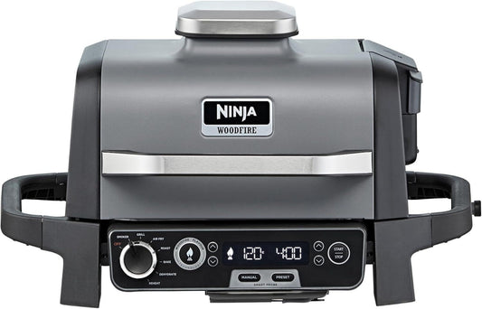 Ninja Woodfire Electric Bbq And Smoker With Air Fryer, Portable Outdoor Grill, Cool Grey