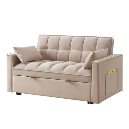 4 in1 Loveseat Sofa Bed With Armrests And Storage Pockets, Multi-Function Tufted Pull-Out Sofa Bed With Adjustable Backrest