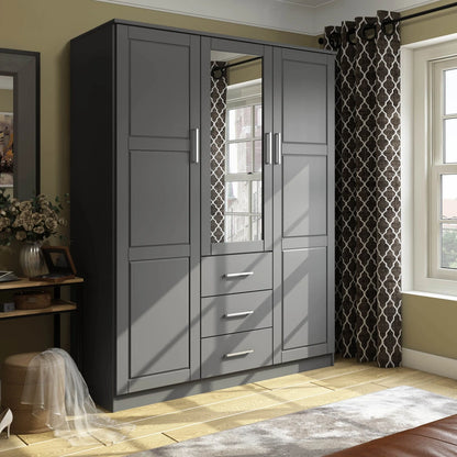 Palace Imports 100% Solid Wood Cosmo 3-Door Wardrobe Armoire With Solid Wood Or Mirrored Doors