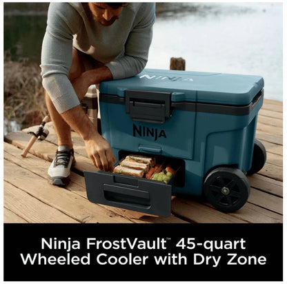 Ninja, Cooler, FrostVault 45QT Cooler With Wheels, Insulated With Temp Dry Storage Drawer, Keeps Ice Cold For Days, For The Beach, Camping, FB245AOB