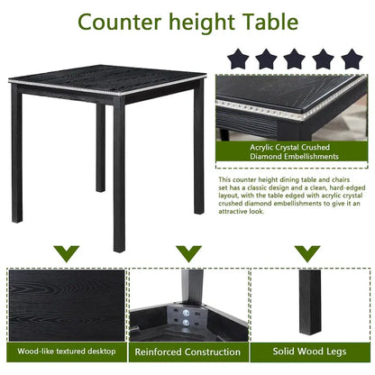 Modern 5-Piece Dining Set With Square Counter Height Table And 4 Upholstered Chairs