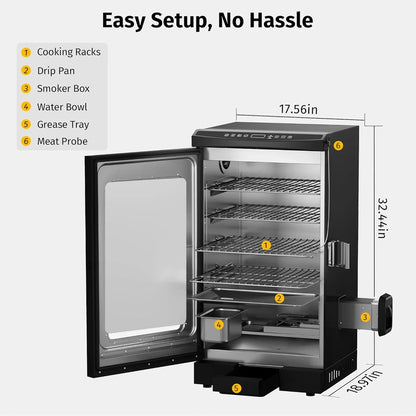 East Oak 30 In. Outdoor Electric Smoker, Built-In Meat Probe, Smokes Up To 6 Times Longer In A Single Load, Side Loader For Uninterrupted Smoking