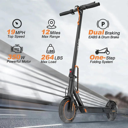 Electric Scooter, 350W/500W Powerful Motor, 8.5 In./10 In. Solid Rubber Tires, 19/22 Mph, 28/21/12 Mile Range, Dual Brakes
