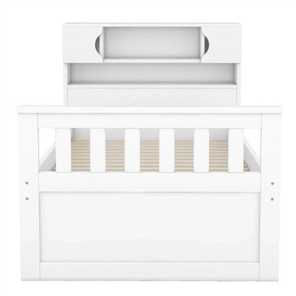 Twin/Full Size Captain Platform Bed With 4 Drawers And Storage Shelves, Solid Wood Bed Frame With Storage Bookcase Headboard