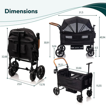 Wagon Stroller For 2 Kids And Cargo-Travel Stroller Push-Pull Double Wagon Lightweight Folding Stroller For Newborn And Toddler With 5-Point