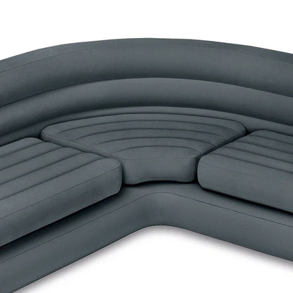 Intex Corner Sofa L-Shaped Inflatable Lounge Couch w/Cupholders, Gray, 2 Pack, 26