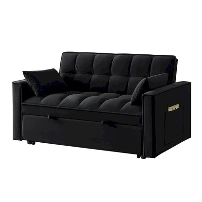 4-in-1 Pull-Out Sleeper Sofa Bed, Loveseat In Velvet-Convertible Couch Bed With Reclining Backrest,2 Side Pockets