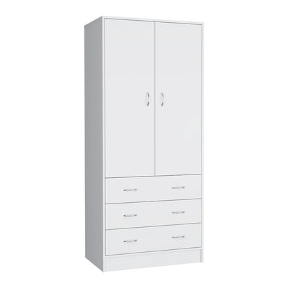 19 Modern Double-Door Armoire With 3 Drawers And 1 Hanging Rod For Bedroom
