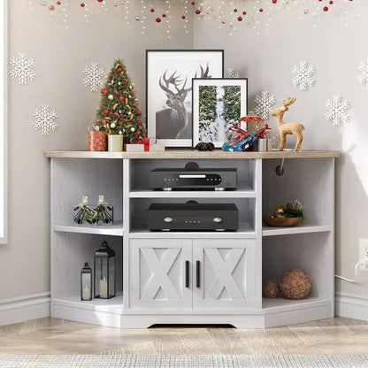 Farmhouse Corner TV Stand Entertainment Center Media Console For TVs Up To 55 With Power Outlet