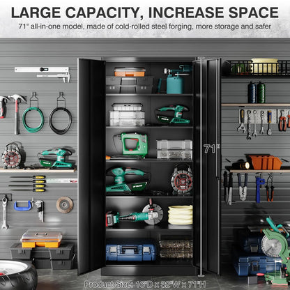 Sisesol 71 In. Metal Garage Storage Cabinet With 2 Doors