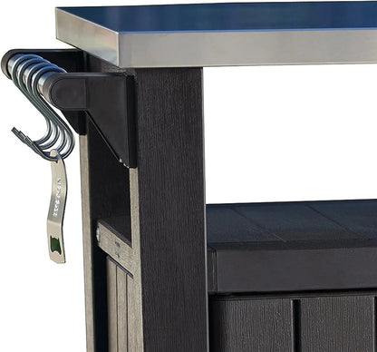 Keter Outdoor Rolling Table Cart For Food Prep, Storage, Bar And Grill, Dark Brown