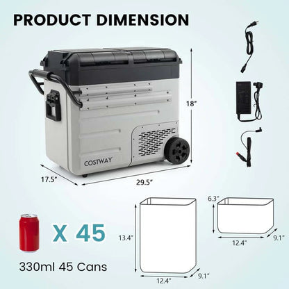 40-Quart Dual-Zone Car Refrigerator With Wheels, 12V/24V DC And 100-240V AC Portable Car Fridge Cooler Freezer