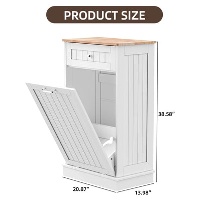 Haripul Single Tilt Out Trash Cabinet For 13 Gallon Waste Bin, Free Standing Kitchen Trash Can Cabinet With Drawers, White