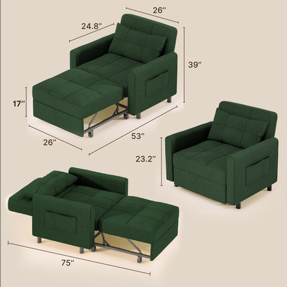 3-in-1 Adjustable Sleeper Sofa Bed, Pull Out Chair Sofa, Convertible Folding Bed For Living Room