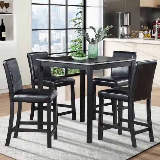 Modern 5-Piece Dining Set With Square Counter Height Table And 4 Upholstered Chairs