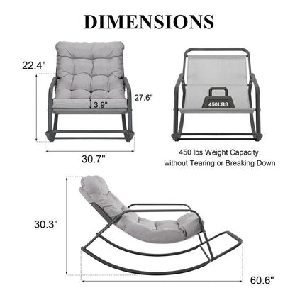 Oversized Rocking Lounge Chair, 450 Lbs Extra Large Outdoor Recliner With Water-Resistant Cushions