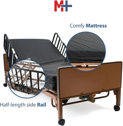 Fully Electric Hospital Bed Set, Foam Mattress, Half Side Rails
