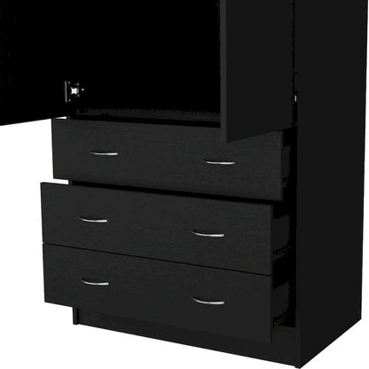 19 Modern Double-Door Armoire With 3 Drawers And 1 Hanging Rod For Bedroom