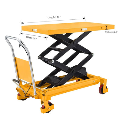 Apollolift Hydraulic Lift Table Cart, 770 Lbs Capacity, 51 In. Max Height, Double Scissor Lift With Safety Guard And 4 Wheels