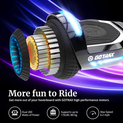 Gotrax Glide Pro Bluetooth Hoverboard, 6.5 In. Wheels And 7 Colors Lights Self Balancing Scooters For 44-176lbs Kids Adults Silver