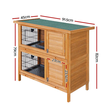Double Level Wooden Rabbit Hutch With Slide-Out Tray- i.Pet