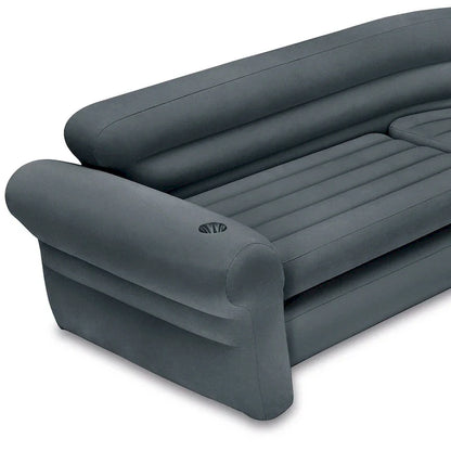 Intex Corner Sofa L-Shaped Inflatable Lounge Couch w/Cupholders, Gray, 2 Pack, 26