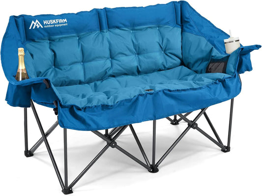 Double Camping Chairs Padded Loveseat Chair For 2 Person, Heavy Duty Oversized Camping Couch For Adults Outdoor Lawn Beach, Portable Folding