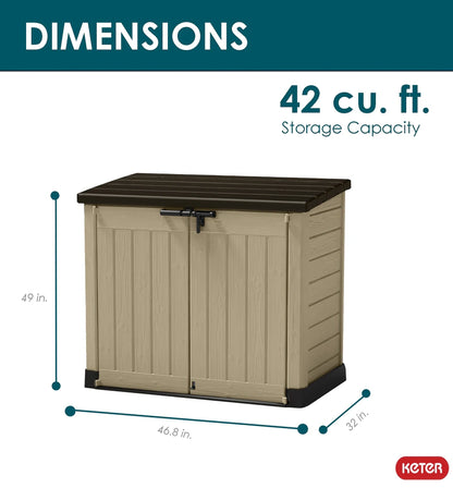Keter Store It Out MAX Horizontal Durable Resin Outdoor Storage Shed With Heavy Duty Floor And Locking Latch And Double Doors, Beige