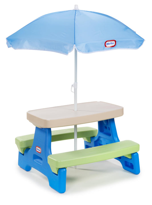 Little Tikes Easy Store Kids Durable Picnic Table With Umbrella, Indoor Outdoor, Ages 2 Plus