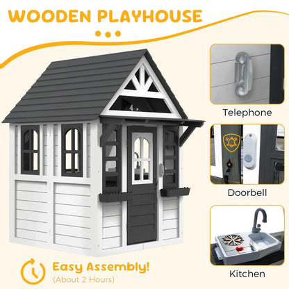 Coclub Outdoor Playhouse For Kids Ages 4-8, Wooden Play House With Doorbell, Phone, Kitchen Toys, Outdoor Kids Play Equipment, Casa Para Ni As