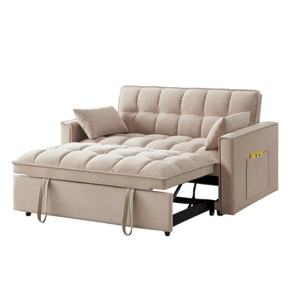 4 in1 Loveseat Sofa Bed With Armrests And Storage Pockets, Multi-Function Tufted Pull-Out Sofa Bed With Adjustable Backrest