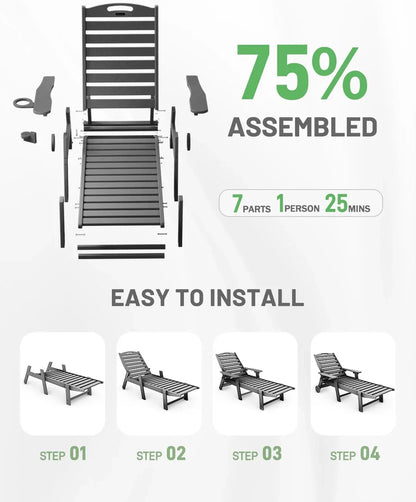 Lounge Chair Outdoor, Chaise Lounge, HDPE 6-Position Outdoor Chaise Lounge