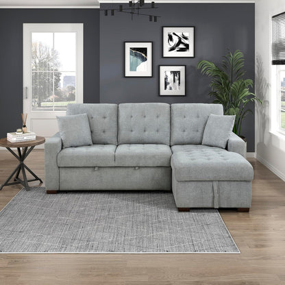 Sleeper Sofa, L Shape Sectional Couch With Right Storage Chaise And Pull Out Sofa Bed, Grey