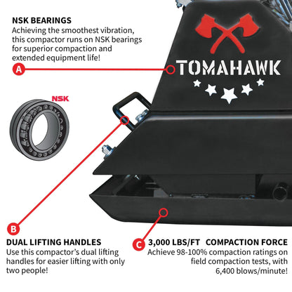 Tomahawk Power Plate Compactor 5.5 HP, 3000 Lbs/Ft, 63cc, Gas, 17 x 13 Plate Compactor, 5900 Vpm