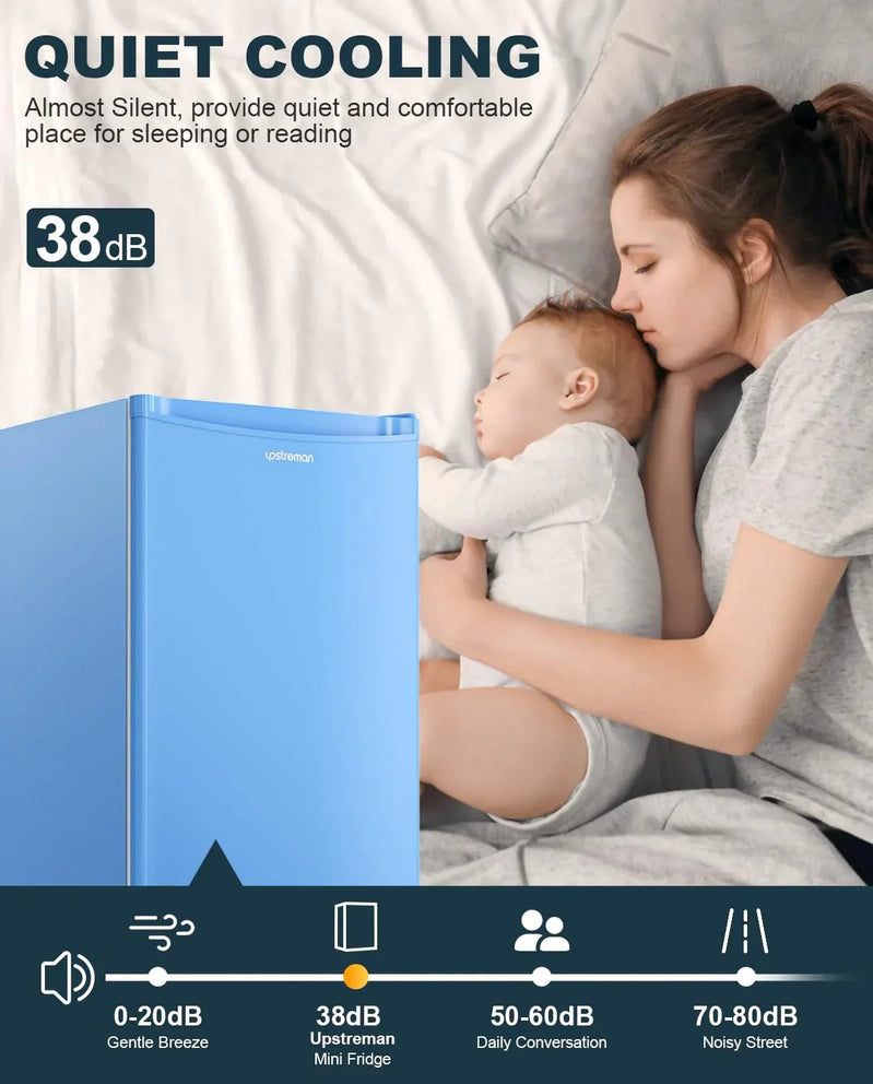 Upstreman 3.2 Cu. Ft. Mini Fridge Freezer Single Door Fridge Dorm Fridge Adjustable Thermostat