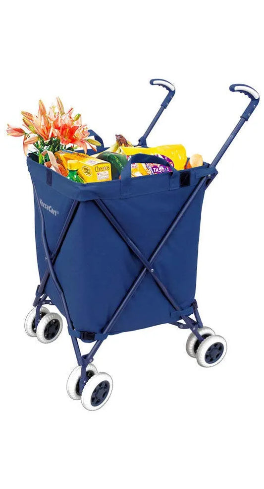Folding Shopping Cart, VersaCart Transit Utility Cart, Transport Up To 120 Pounds, Water-Resistant Heavy Duty Canvas, Navy Blue