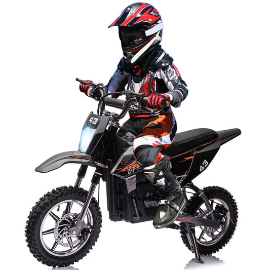 Electric Dirt Bike For Kids, 36V Ride On Motorcycle, Up To 15.5MPH, 350W Brushless Motor, LED Headlight, Leather Seat, Front And Back Brakes