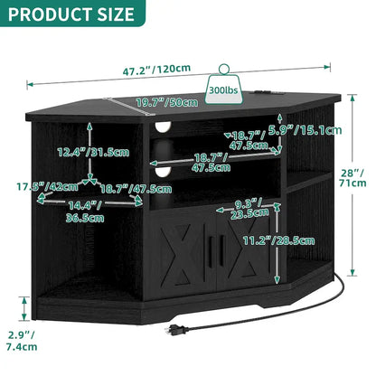 Farmhouse Corner TV Stand Entertainment Center Media Console For TVs Up To 55 With Power Outlet