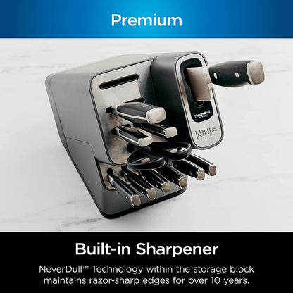 Ninja K32017 Foodi NeverDull 17 Piece Premium Knife System Block Set With Built-In Sharpener, Stainless Steel/Black