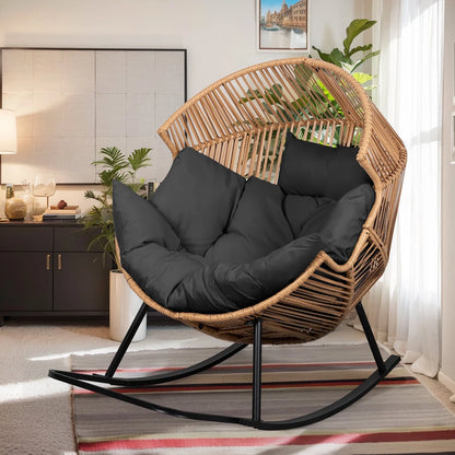 Walsunny Egg Chairs Outdoor Patio Wicker Oversized Egg Shell Lounger Lawn Chair With Cushion For Indoor Outside Porch Balcony Backyard