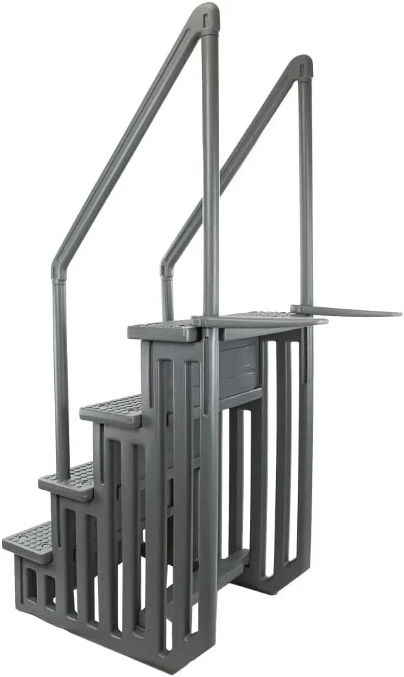 Non-Slip Entry Steps For Pools, Grey, For Above-Ground Pools, Can Be Installed On Terraces With A Height Of 122 To 137 Cm, Load Capacity Up To 136 Kg