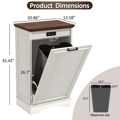 Haripul Single Tilt Out Trash Cabinet For 13 Gallon Waste Bin, Free Standing Kitchen Trash Can Cabinet With Drawers, White