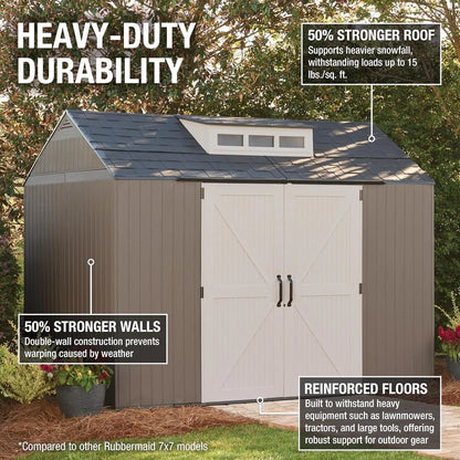 Rubbermaid Resin Garden Shed With Floor, 2.13 x 2.13 M, Weatherproof, Grey, For Storing Garden Tools, Lawnmowers, Bicycles And Pool Accessories