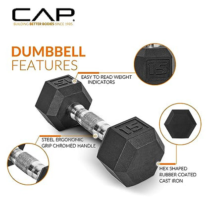 Cap Barbell 150 Lb Coated Hex Dumbbell Weight Set With Vertical Rack, Black