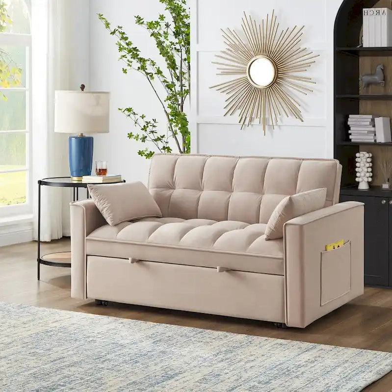 4-in-1 Pull-Out Sleeper Sofa Bed, Loveseat In Velvet-Convertible Couch Bed With Reclining Backrest,2 Side Pockets