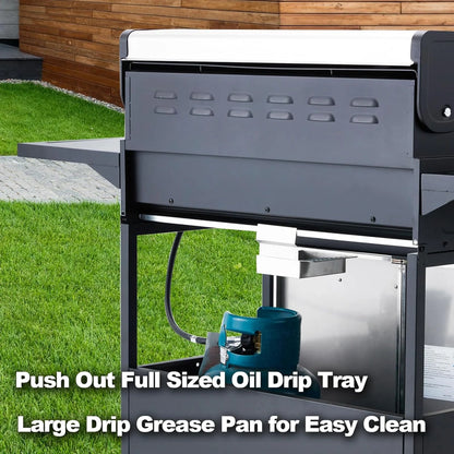Upgraded 4 Burner Bbq Propane Gas Grill With Cast Iron Grates And Side Stove, 44,000 BTU Stainless Steel Burner Barbecue Grill For Patio