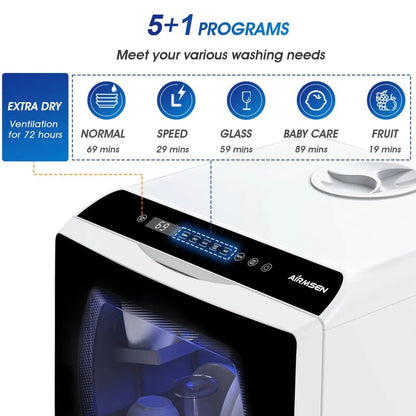 Portable Countertop Dishwasher With 5-Liter Built-In Water Tank And Air-Dry Function, 5 Washing Programs