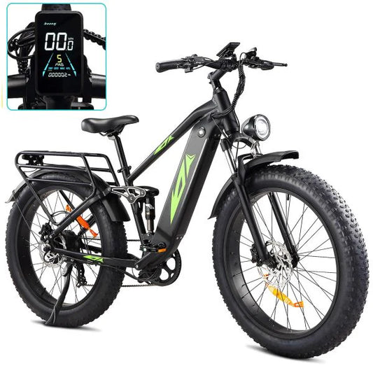 Electric Bike For Adults 1000W, 48V 17.5Ah Battery Adult Electric Bicycles, 26 Fat Tire Full Suspension Ebike, 28MPH Mountain Beach E Bike