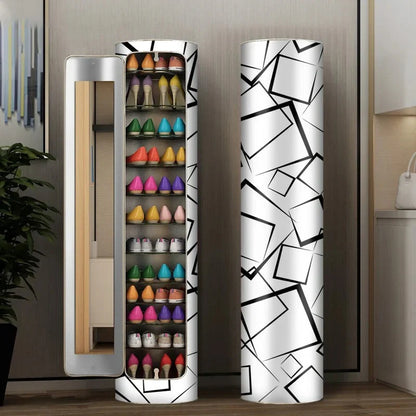 Large-Capacity Multi-Layer Rotating Disinfection Shoe Cabinet With Mirror Plus Deodorizer
